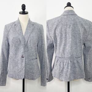 New York & Company 7th Avenue Linen Blazer Blue Linen Work Career Preppy Size 8